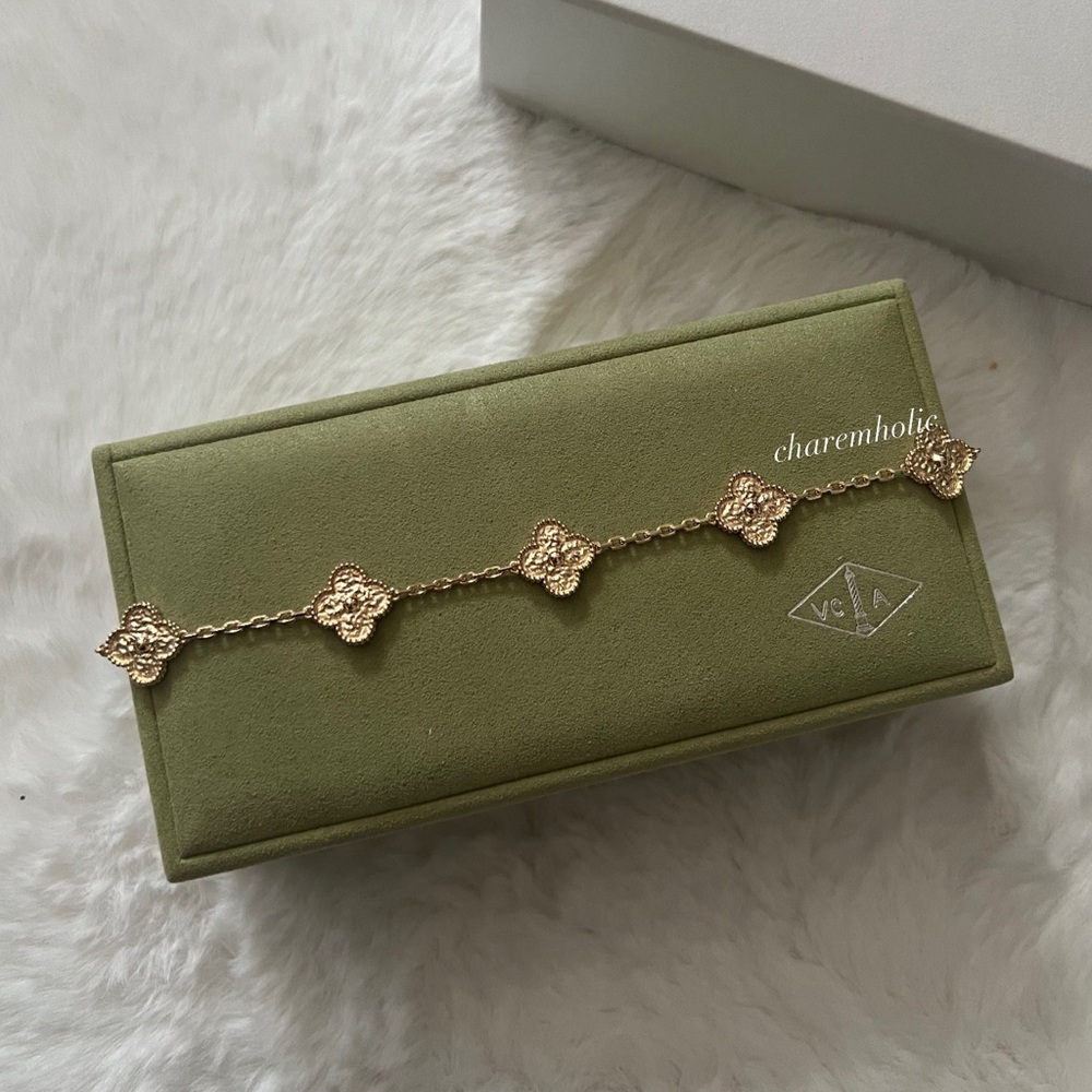 RARE💛 Van cleef arpels VCA 2024 Vintage 18K Yellow Gold 5 Motif Hammer Bracelet - Picture 3 of 7